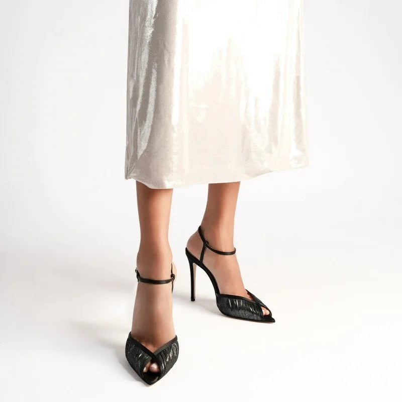 DailyNeeds™ summer new pointed fish mouth lace rhinestone wedding shoes fine high-heeled banquet dres customized large size women's sandals