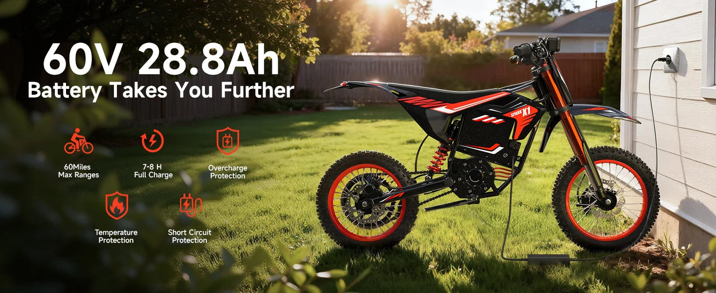 QRONGE X1 FREE SHIPING Spark Electric Dirt Bike for Teens Adults 4500W Peak Electric Motorcycle 60V 28.8Ah E-Dirt Bike 60 Mile Range E-Bike