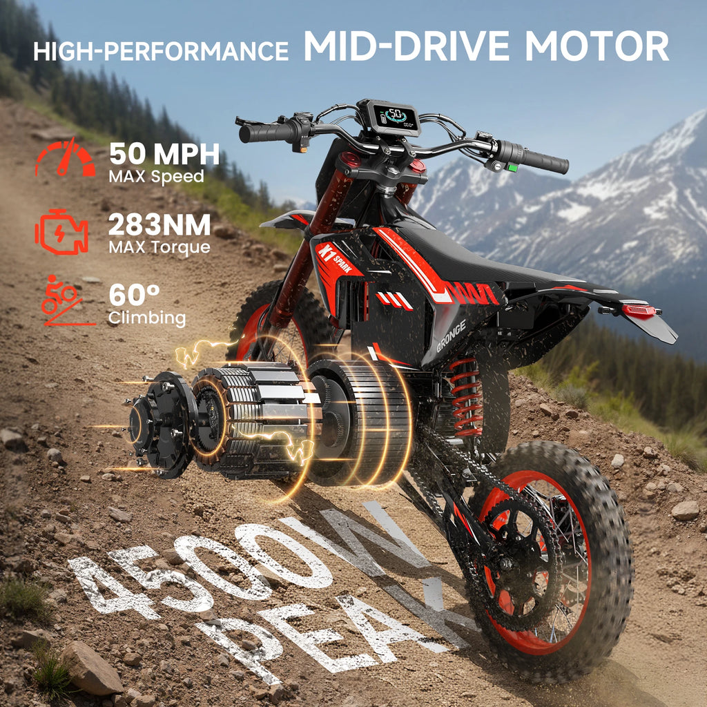 QRONGE X1 FREE SHIPING Spark Electric Dirt Bike for Teens Adults 4500W Peak Electric Motorcycle 60V 28.8Ah E-Dirt Bike 60 Mile Range E-Bike