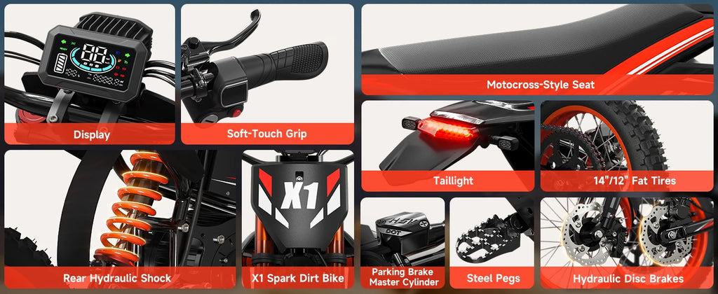 QRONGE X1 FREE SHIPING Spark Electric Dirt Bike for Teens Adults 4500W Peak Electric Motorcycle 60V 28.8Ah E-Dirt Bike 60 Mile Range E-Bike