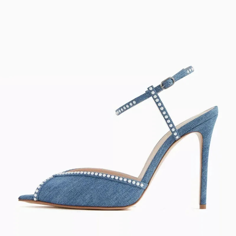 DailyNeeds™ summer new pointed fish mouth lace rhinestone wedding shoes fine high-heeled banquet dres customized large size women's sandals