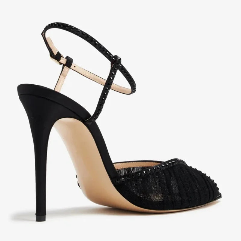 DailyNeeds™ summer new pointed fish mouth lace rhinestone wedding shoes fine high-heeled banquet dres customized large size women's sandals