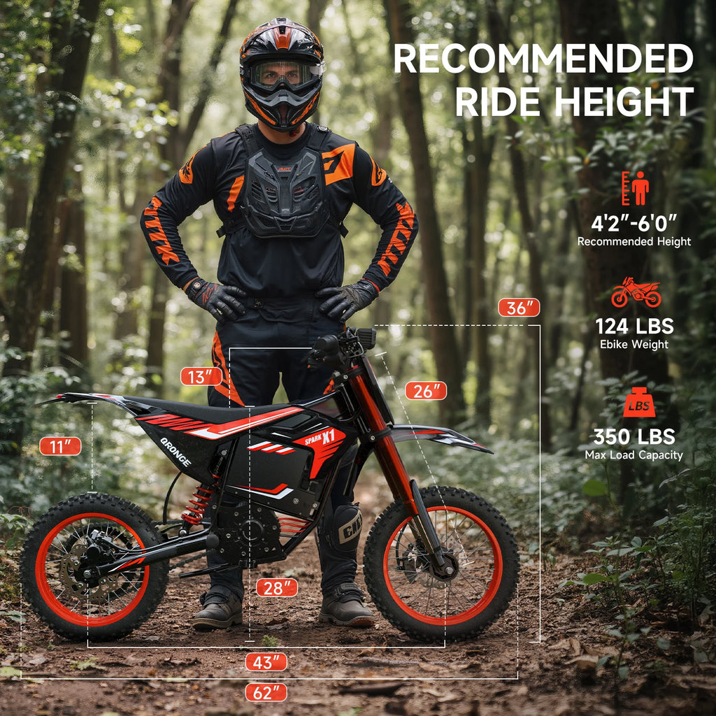 QRONGE X1 FREE SHIPING Spark Electric Dirt Bike for Teens Adults 4500W Peak Electric Motorcycle 60V 28.8Ah E-Dirt Bike 60 Mile Range E-Bike