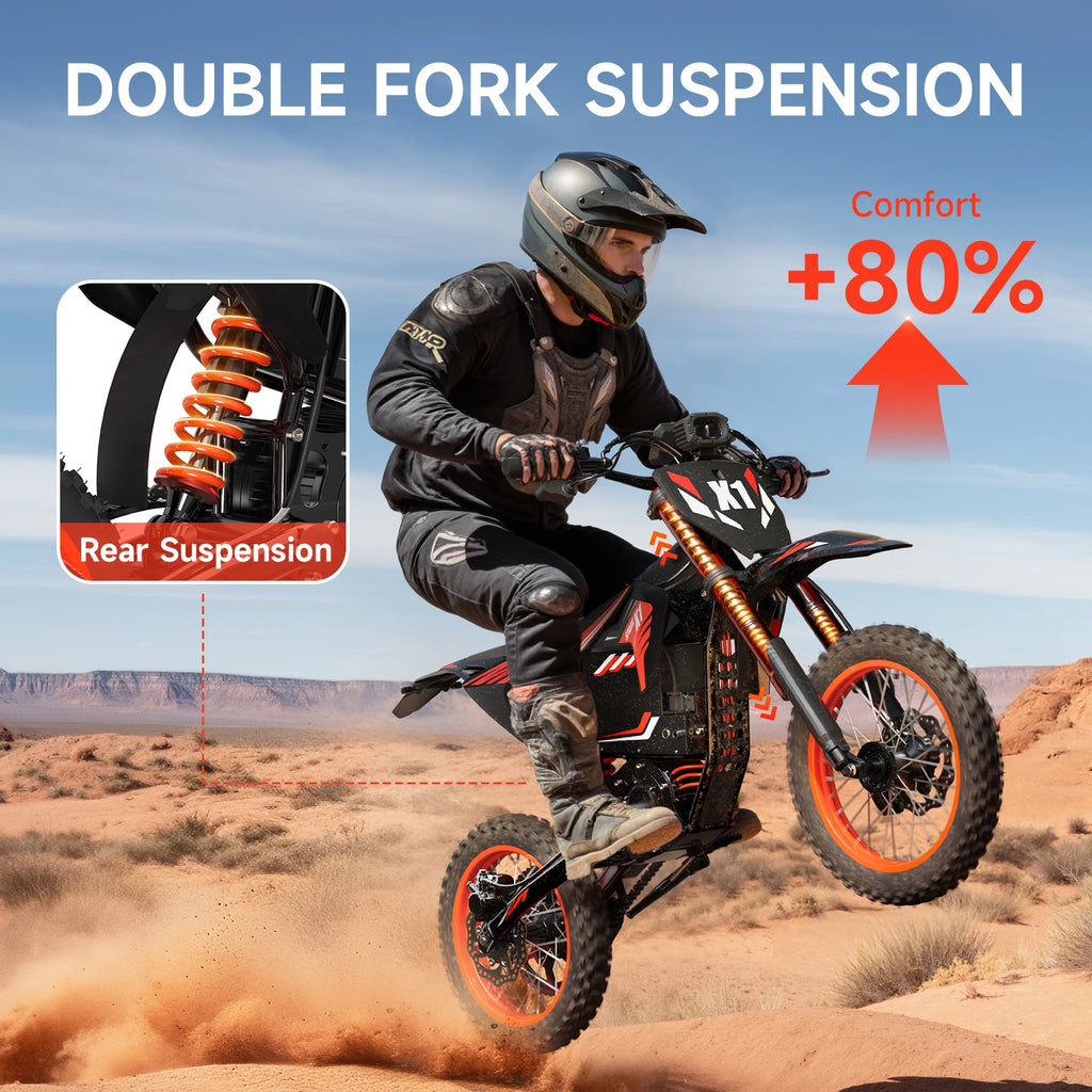 QRONGE X1 FREE SHIPING Spark Electric Dirt Bike for Teens Adults 4500W Peak Electric Motorcycle 60V 28.8Ah E-Dirt Bike 60 Mile Range E-Bike